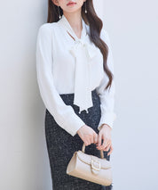 パール付き ボウタイブラウスsdp0343 ホワイト
