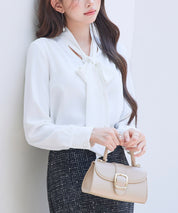 パール付き ボウタイブラウスsdp0343 ホワイト