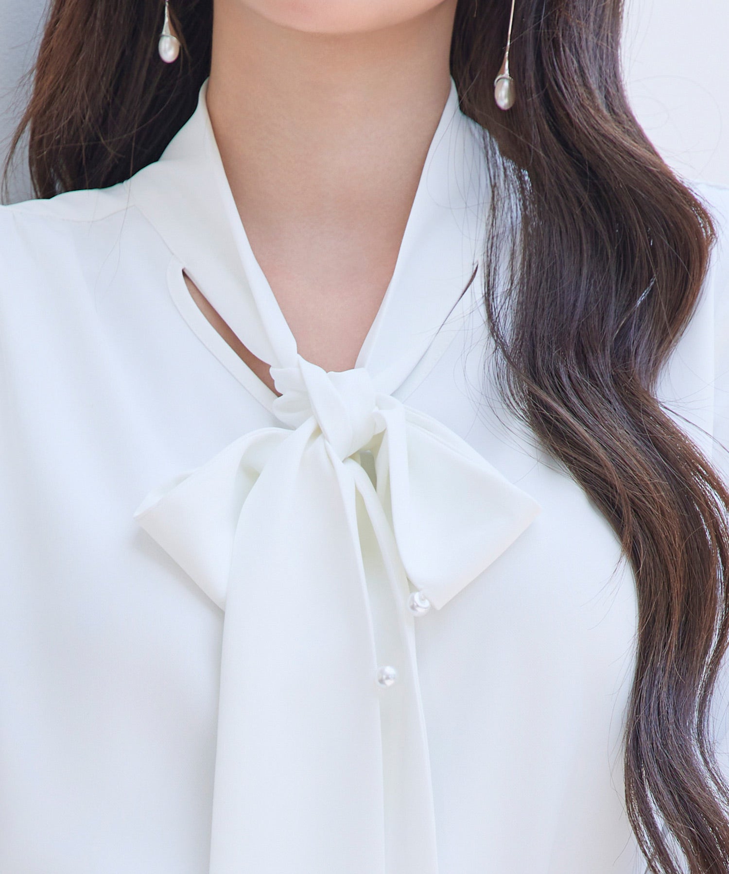 パール付き ボウタイブラウスsdp0343 ホワイト