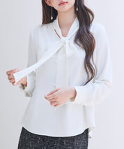 パール付き ボウタイブラウスsdp0343 ホワイト