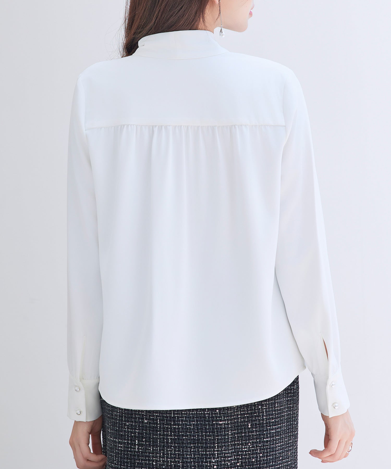 パール付き ボウタイブラウスsdp0343 ホワイト