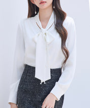 パール付き ボウタイブラウスsdp0343 ホワイト