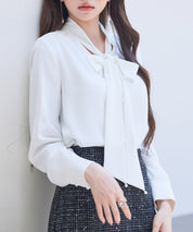 パール付き ボウタイブラウスsdp0343 ホワイト