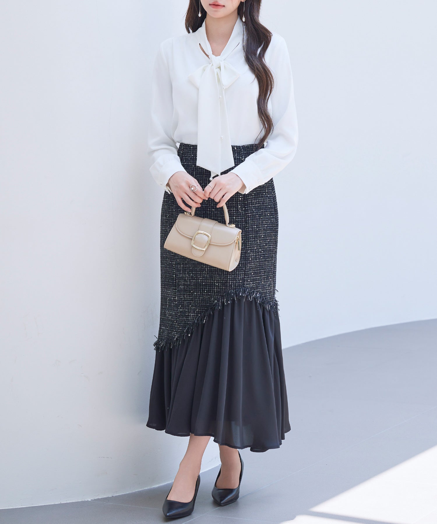 パール付き ボウタイブラウスsdp0343 ホワイト