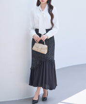 パール付き ボウタイブラウスsdp0343 ホワイト