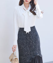 パール付き ボウタイブラウスsdp0343 ホワイト