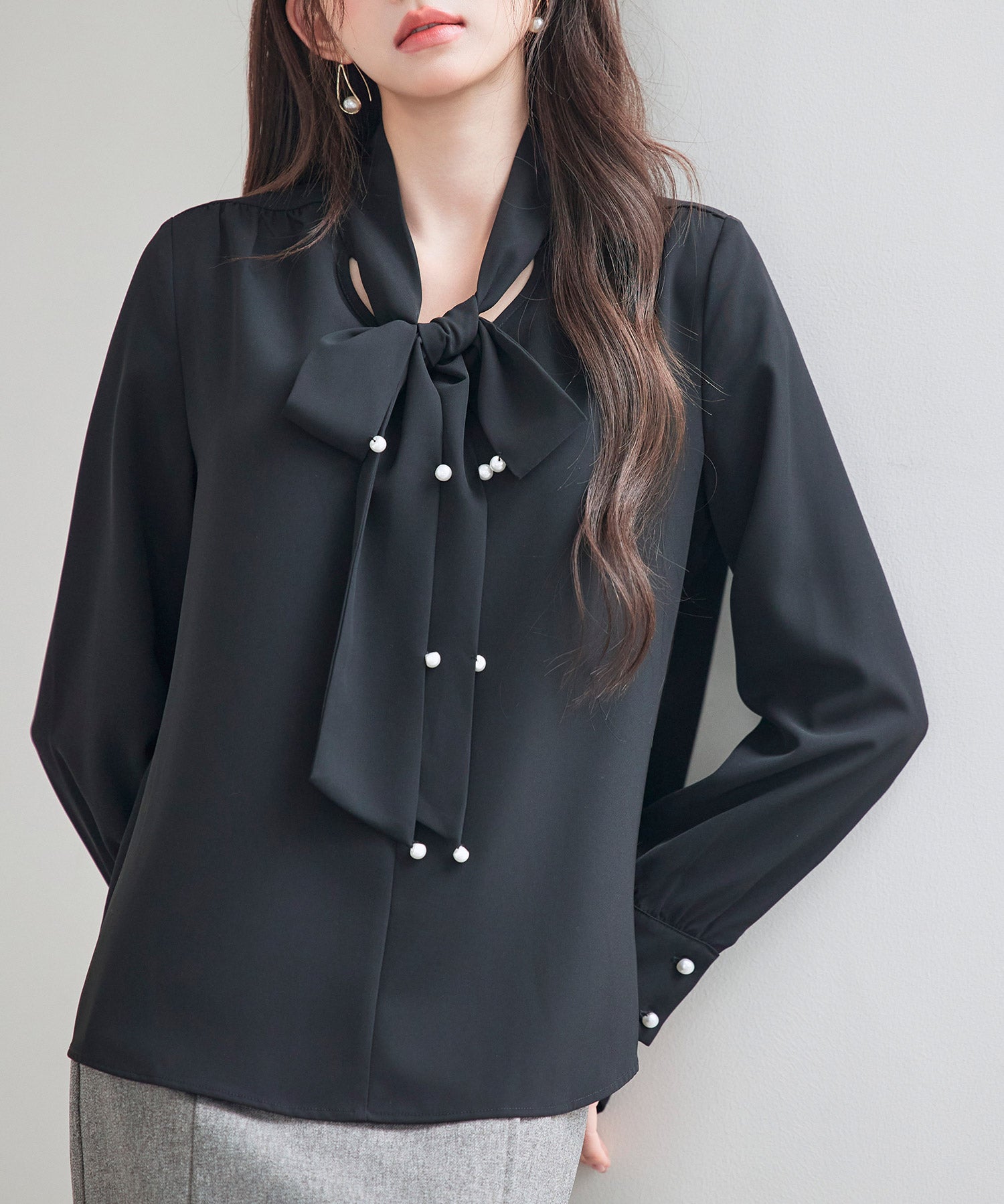 パール付き ボウタイブラウスsdp0343-102-8