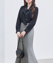 パール付き ボウタイブラウスsdp0343 ブラック