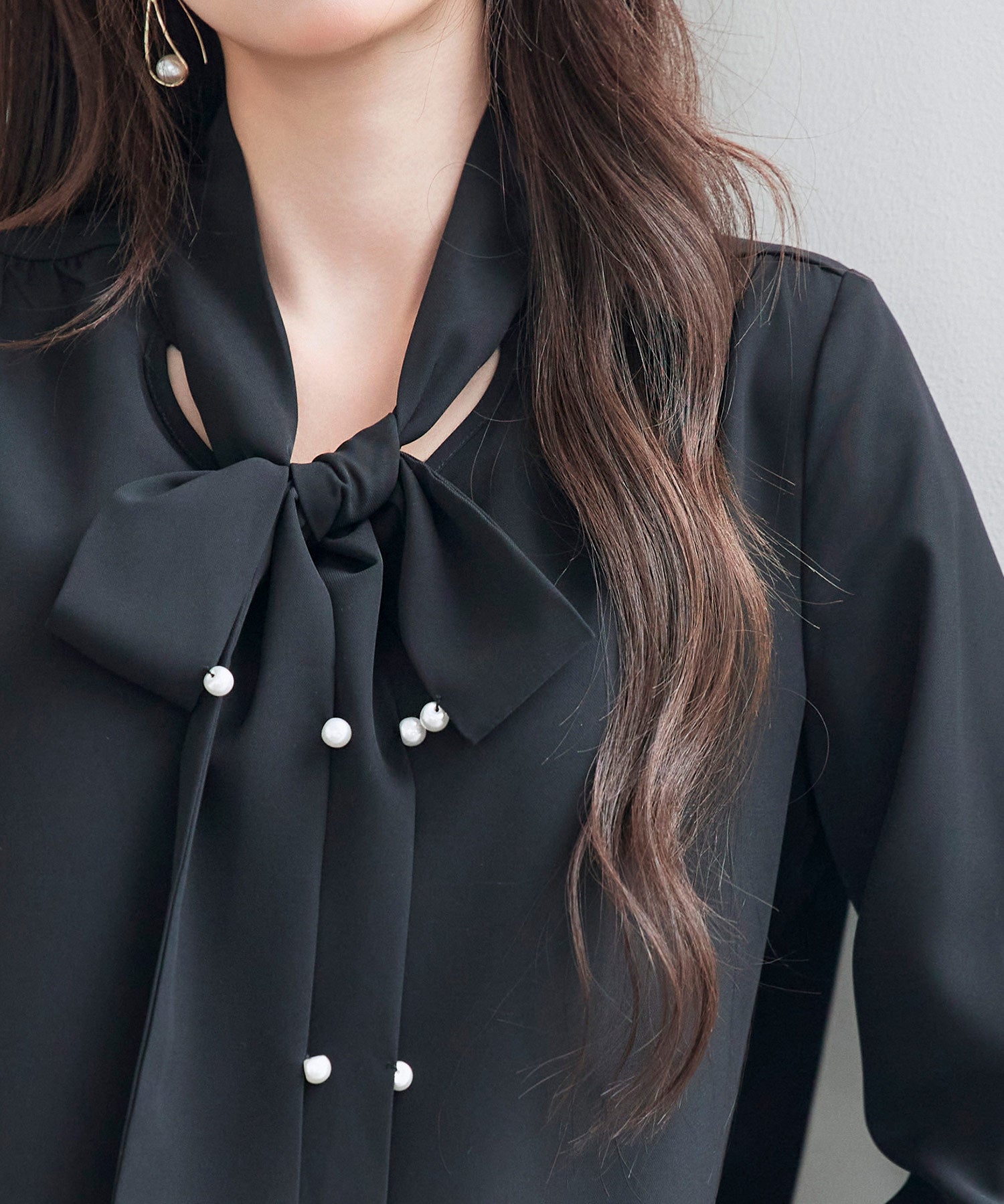 パール付き ボウタイブラウスsdp0343 ブラック