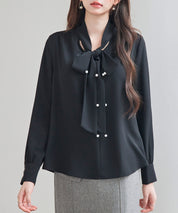 パール付き ボウタイブラウスsdp0343 ブラック