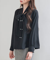 パール付き ボウタイブラウスsdp0343 ブラック