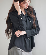 パール付き ボウタイブラウスsdp0343 ブラック