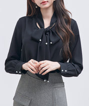 パール付き ボウタイブラウスsdp0343 ブラック