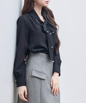 パール付き ボウタイブラウスsdp0343 ブラック