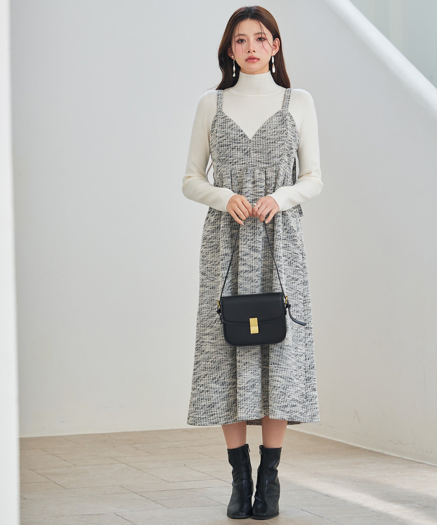 デジタル柄スイッチングキャミワンピースsdp0345 ブラック