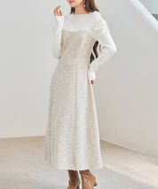 配色切り替えリブロングワンピースsdp0346 ベージュ