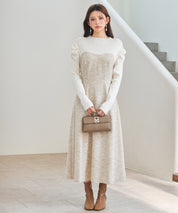 配色切り替えリブロングワンピースsdp0346 ベージュ