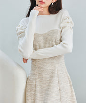 配色切り替えリブロングワンピースsdp0346 ベージュ