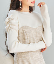 配色切り替えリブロングワンピースsdp0346 ベージュ