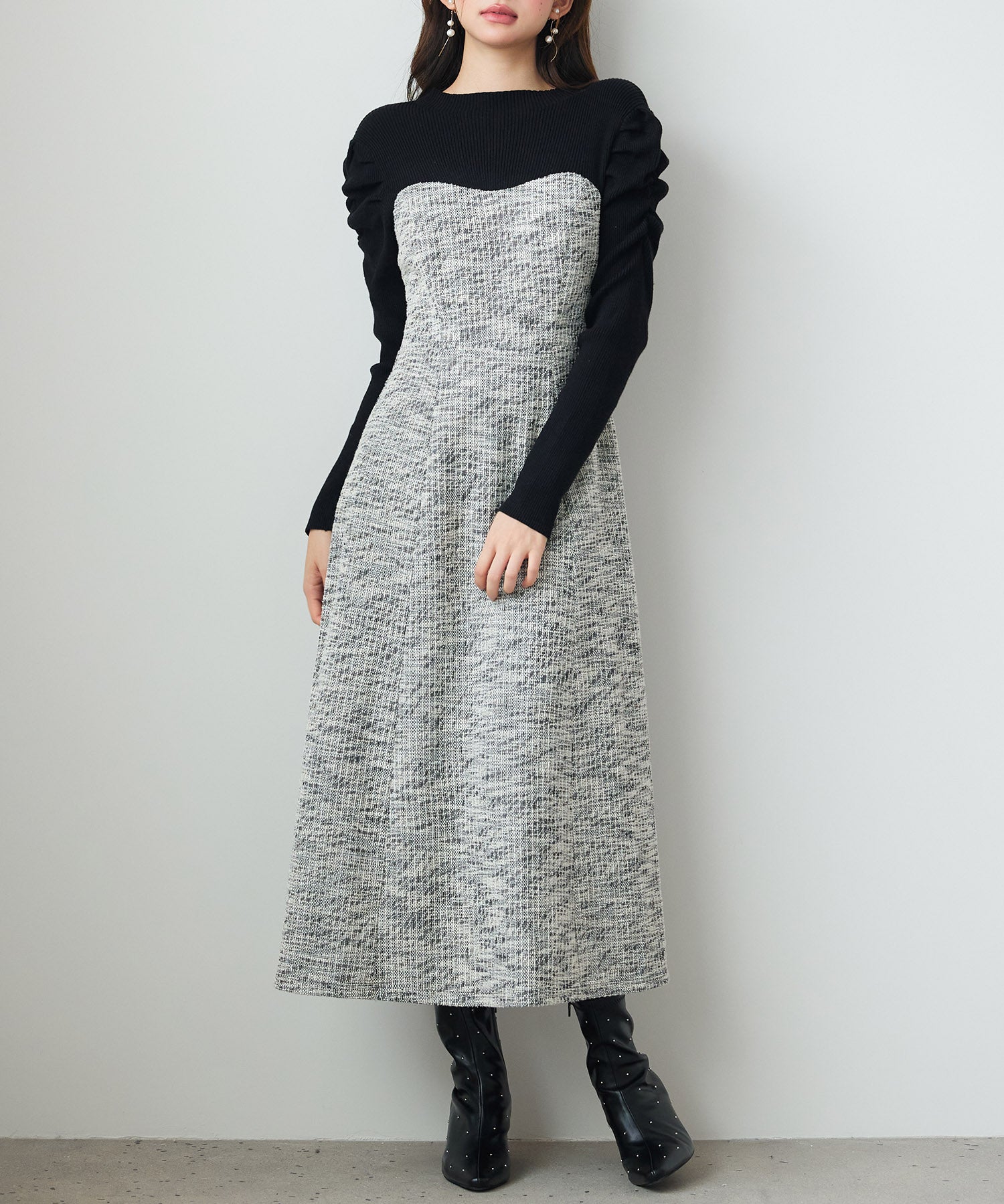 配色切り替えリブロングワンピースsdp0346 ブラック