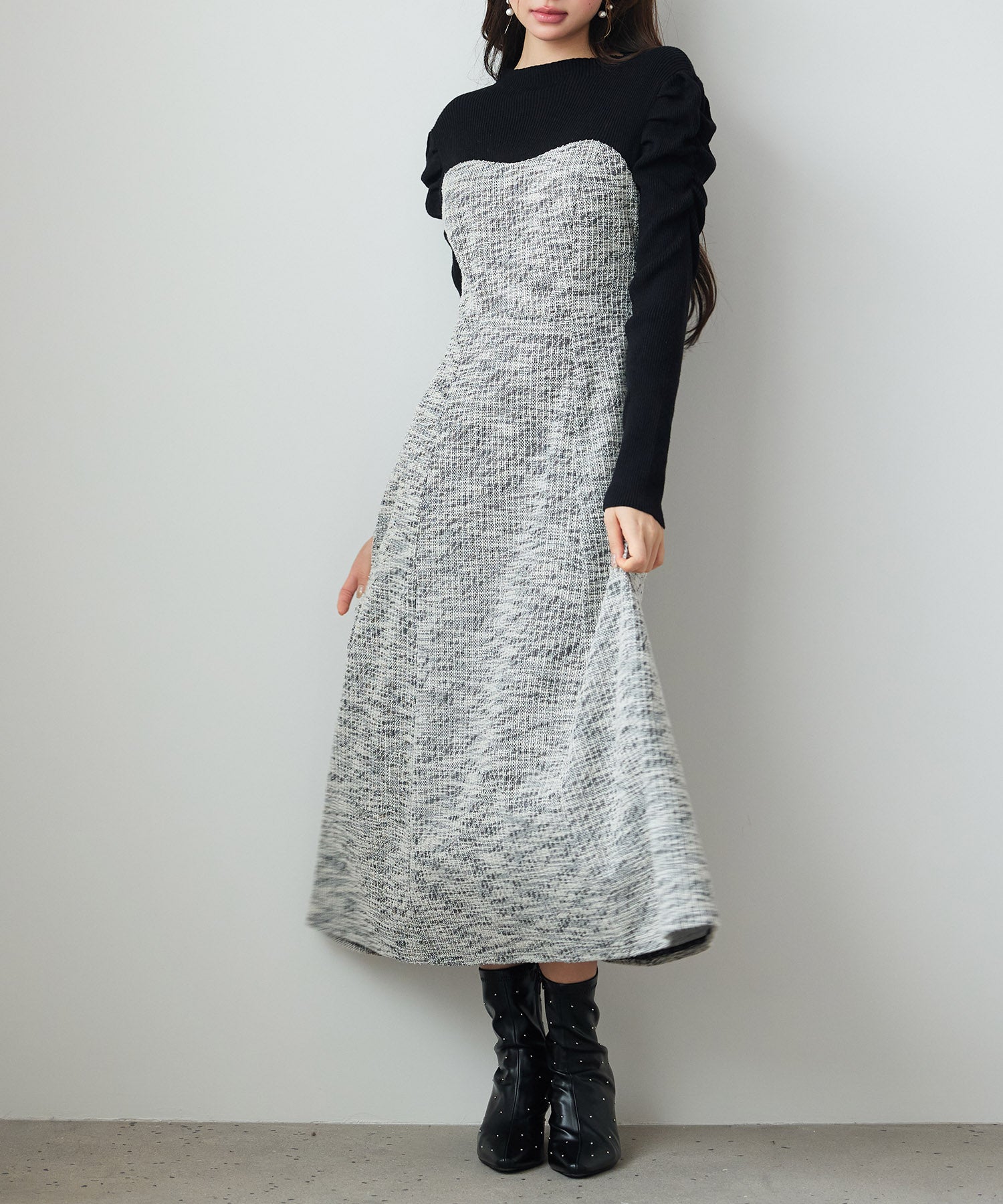 配色切り替えリブロングワンピースsdp0346 ブラック