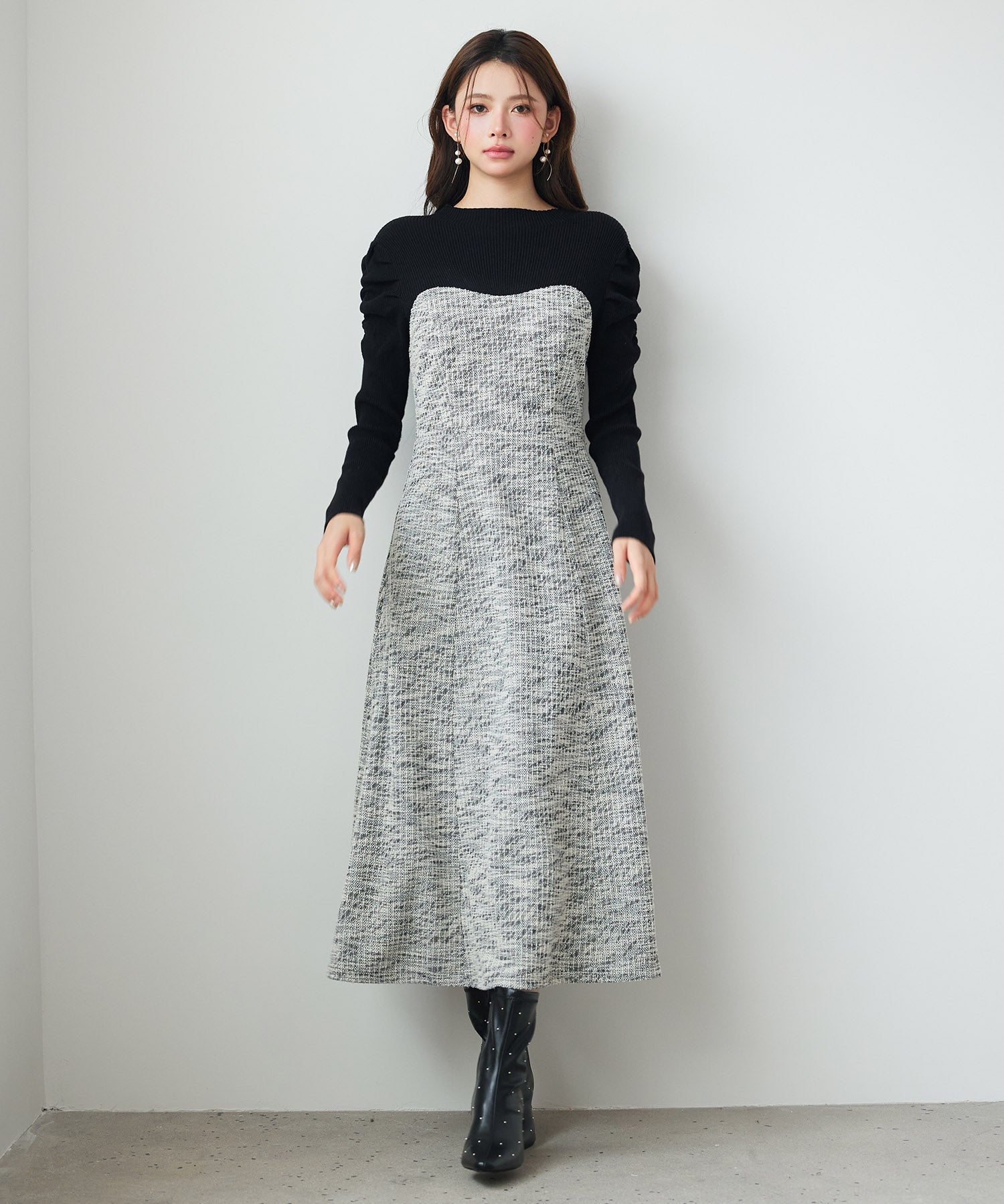 配色切り替えリブロングワンピースsdp0346 ブラック