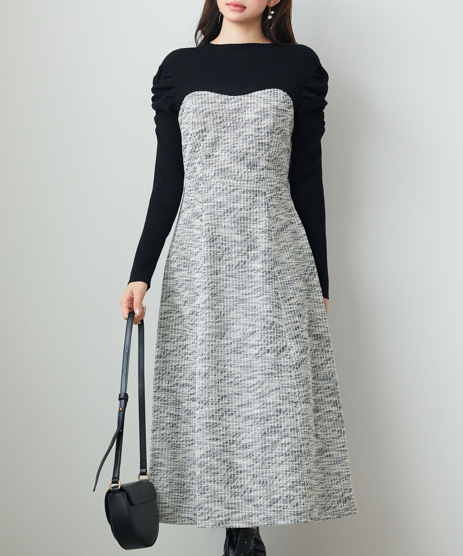 配色切り替えリブロングワンピースsdp0346 ブラック