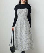 配色切り替えリブロングワンピースsdp0346 ブラック