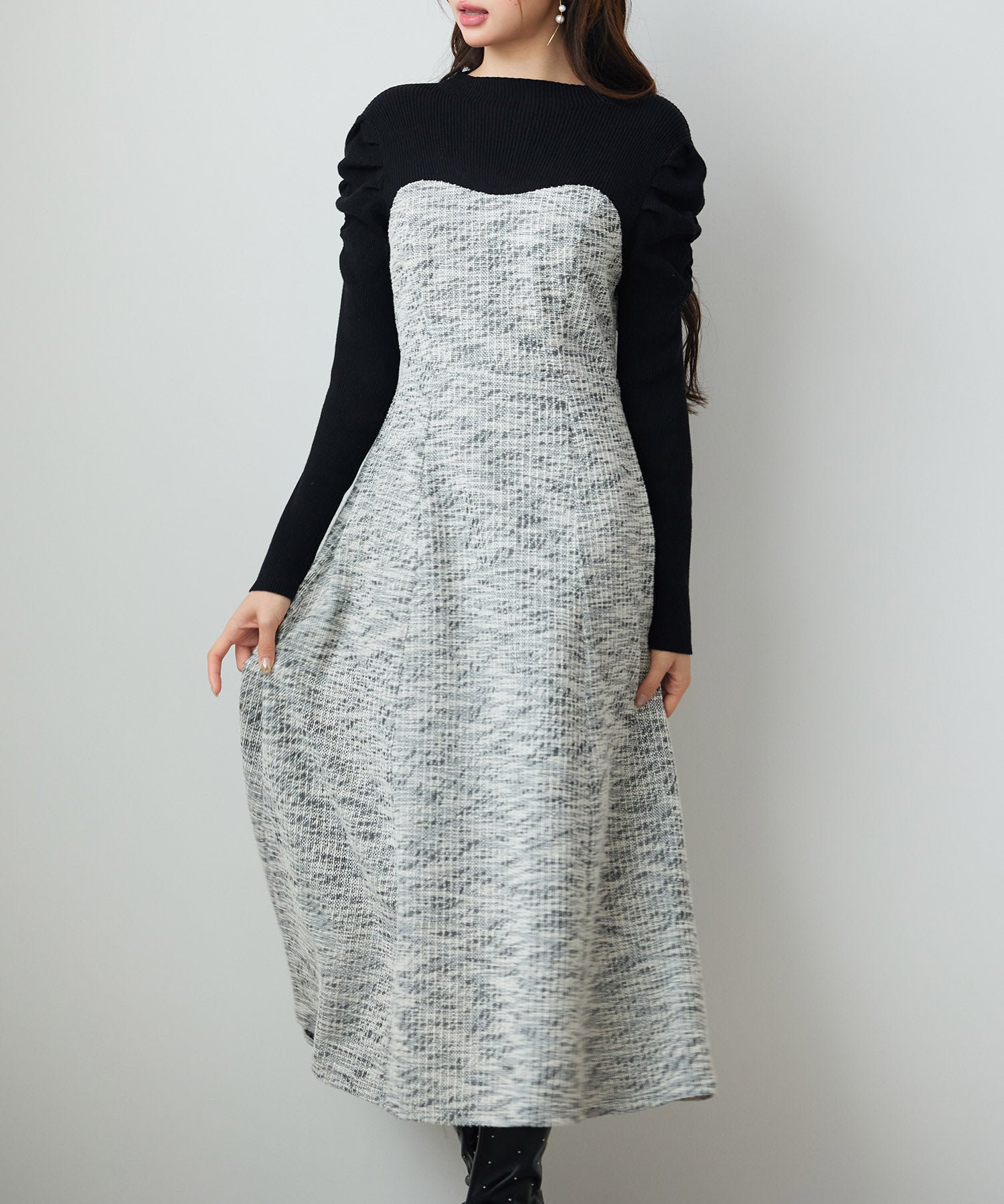 配色切り替えリブロングワンピースsdp0346 ブラック