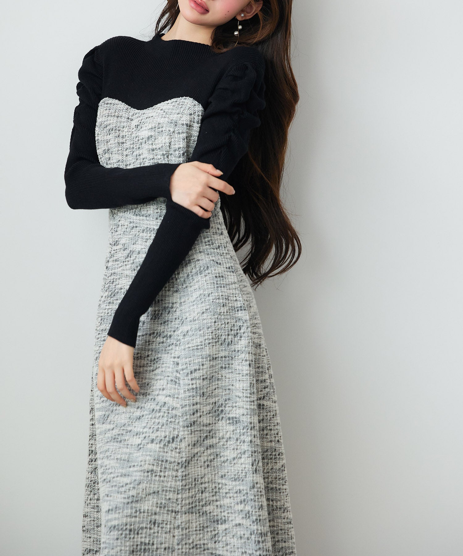 配色切り替えリブロングワンピースsdp0346 ブラック