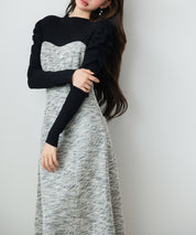 配色切り替えリブロングワンピースsdp0346 ブラック