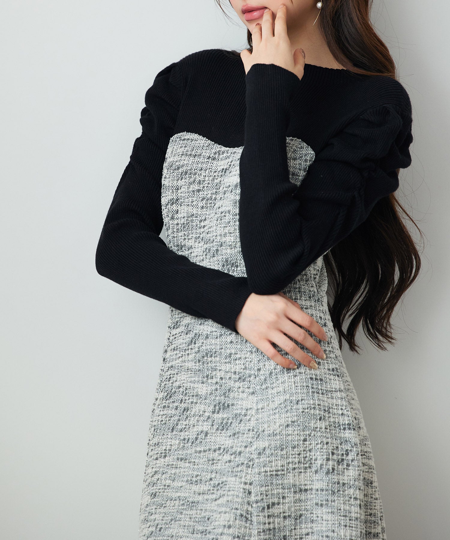 配色切り替えリブロングワンピースsdp0346 ブラック