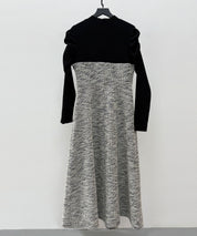 配色切り替えリブロングワンピースsdp0346 ブラック