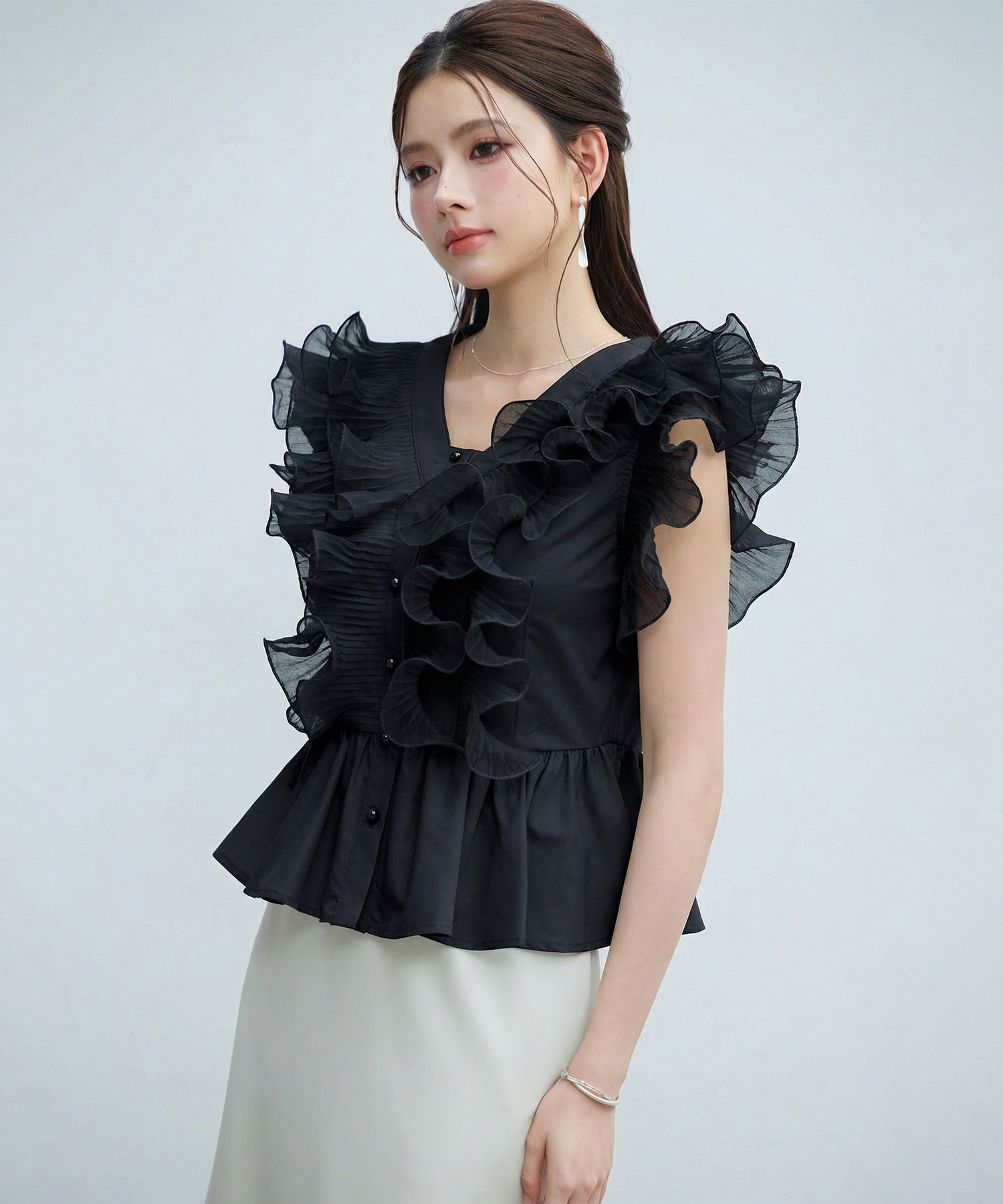 CECILIE BAHNSEN ラッフル パネルスモック フリルペプラムブラウス ブラウス シャツ ラッフル ペプラム レディース : ZOZOTOWN Yahoo!店