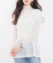 透かし編みVネック半袖ニットトップスsdp8003-103-1