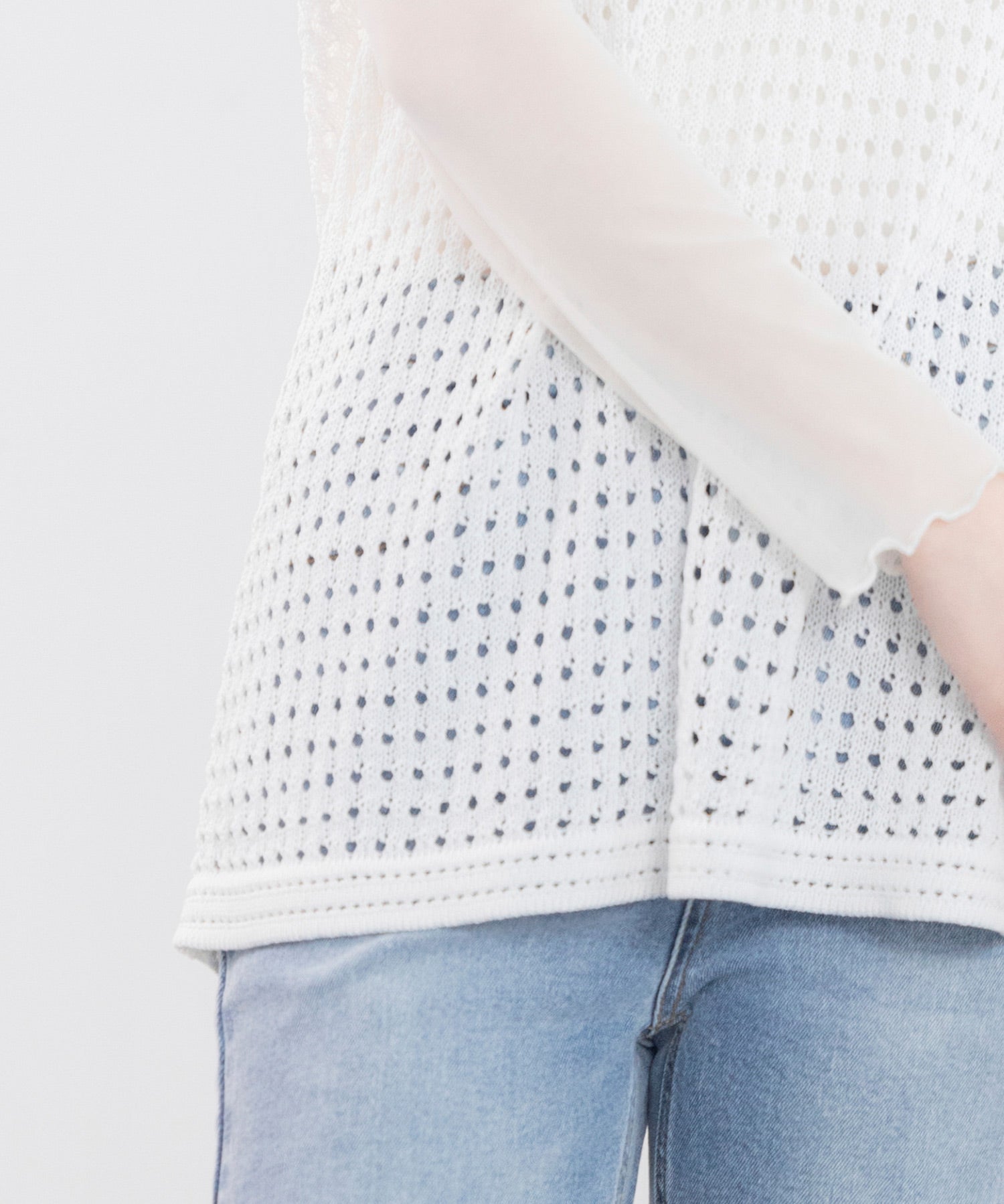 透かし編みVネック半袖ニットトップスsdp8003 ホワイト