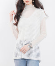 透かし編みVネック半袖ニットトップスsdp8003 ホワイト