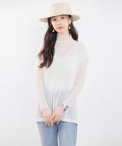 透かし編みVネック半袖ニットトップスsdp8003 ホワイト