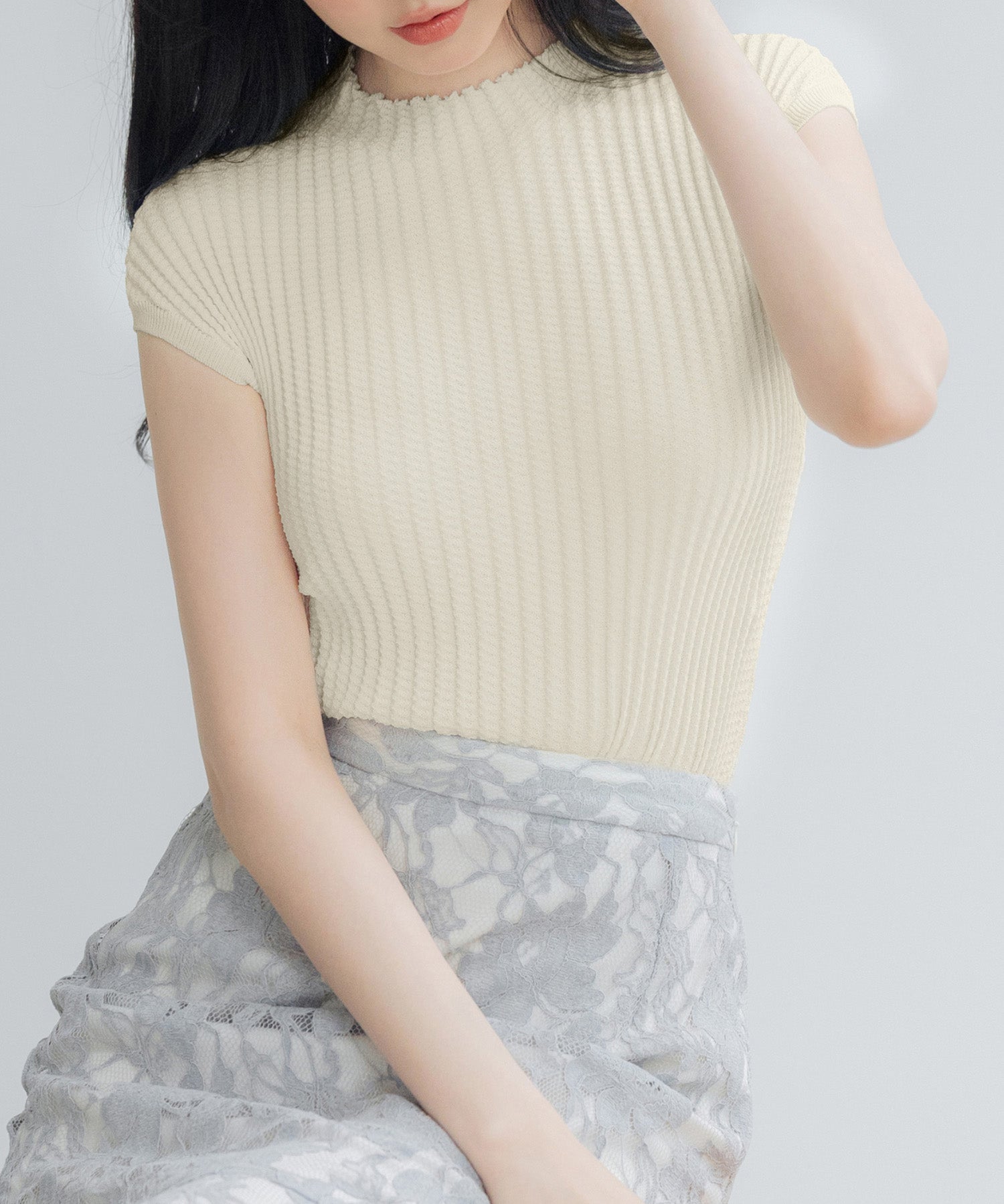 プチハイネックフレンチスリーブニットsdp8004 アイボリー