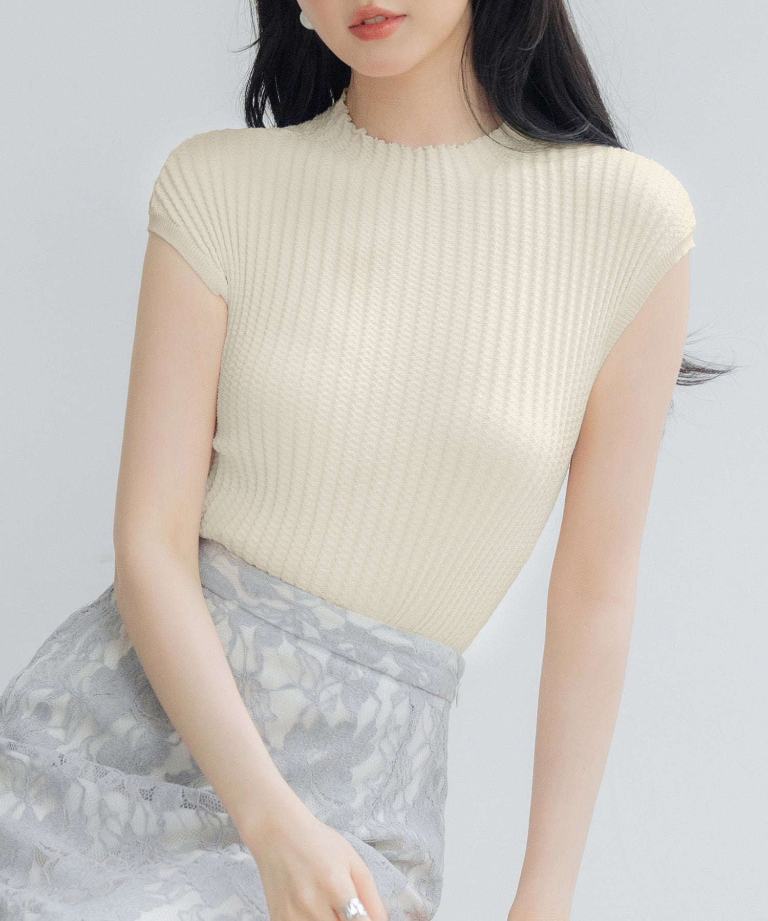 プチハイネックフレンチスリーブニットsdp8004 アイボリー