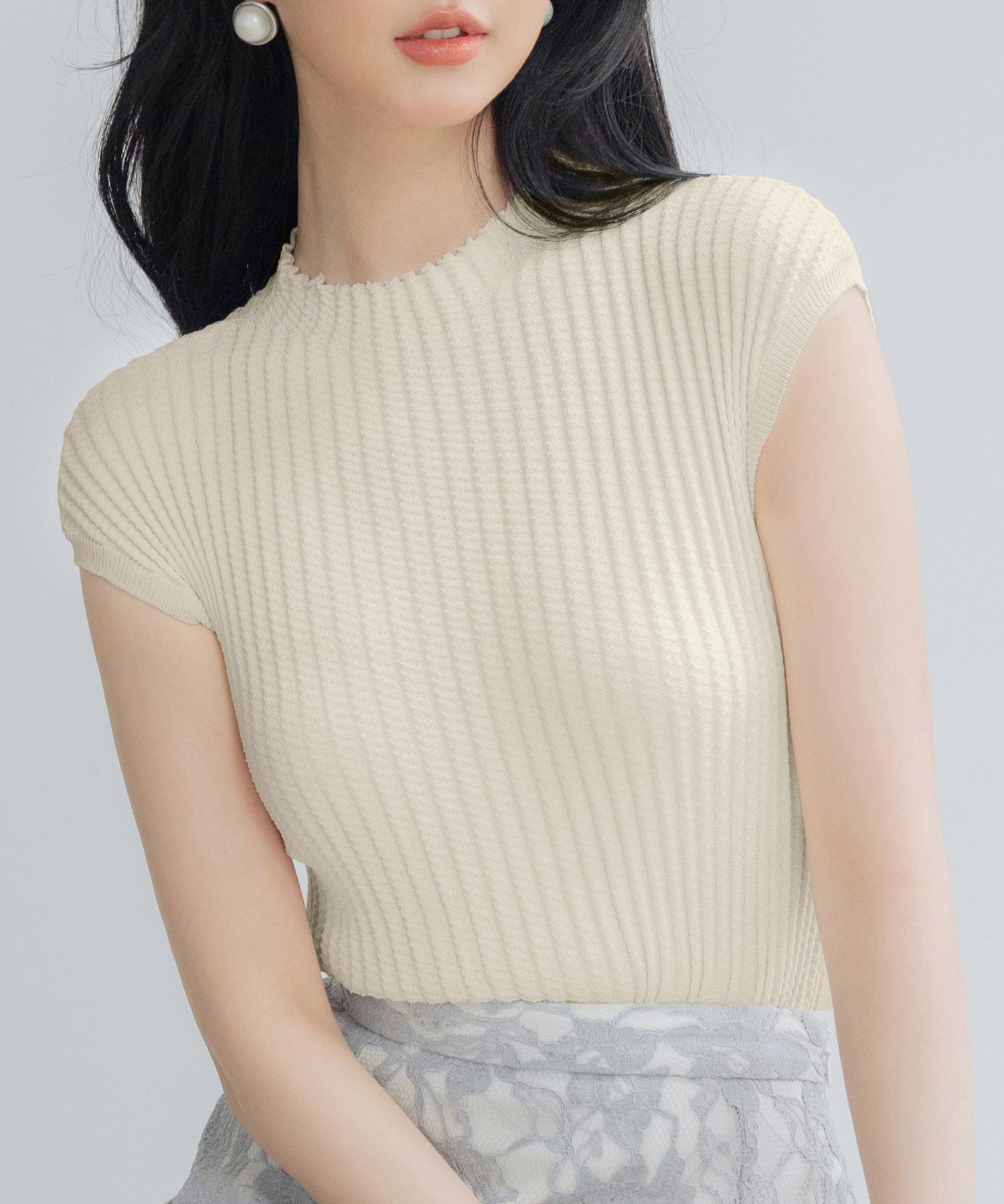 プチハイネックフレンチスリーブニットsdp8004 アイボリー