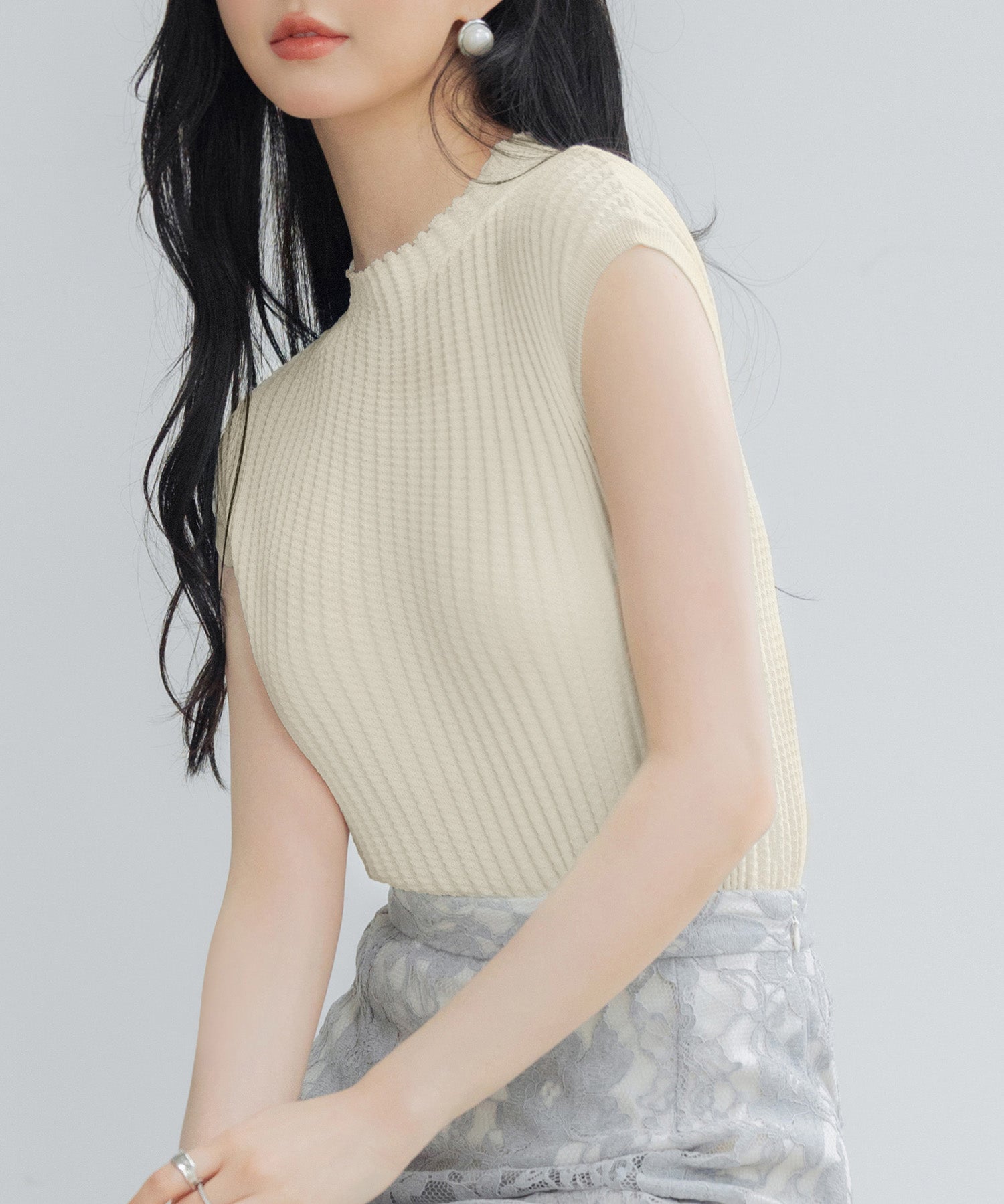 プチハイネックフレンチスリーブニットsdp8004 アイボリー