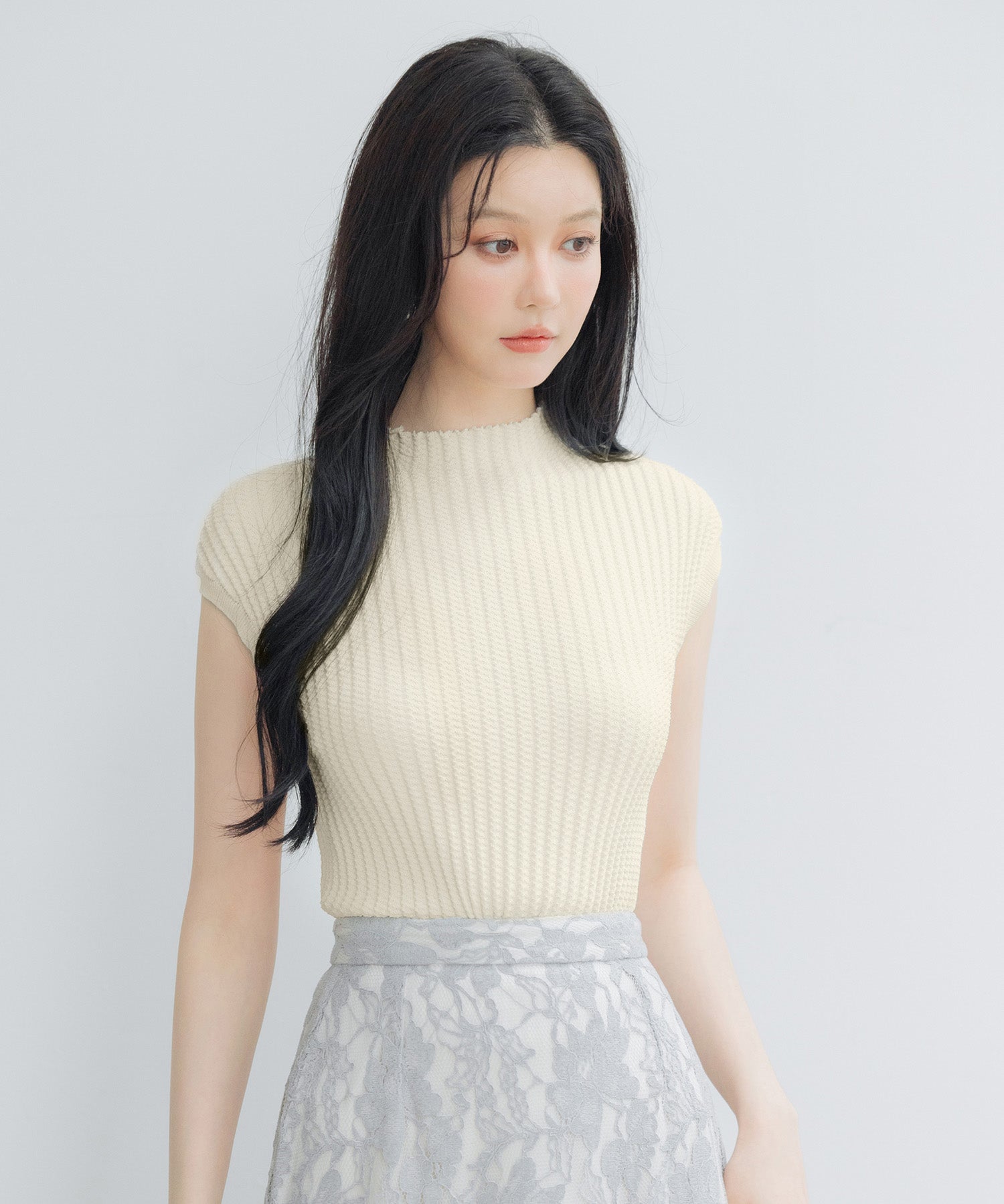 プチハイネックフレンチスリーブニットsdp8004 アイボリー