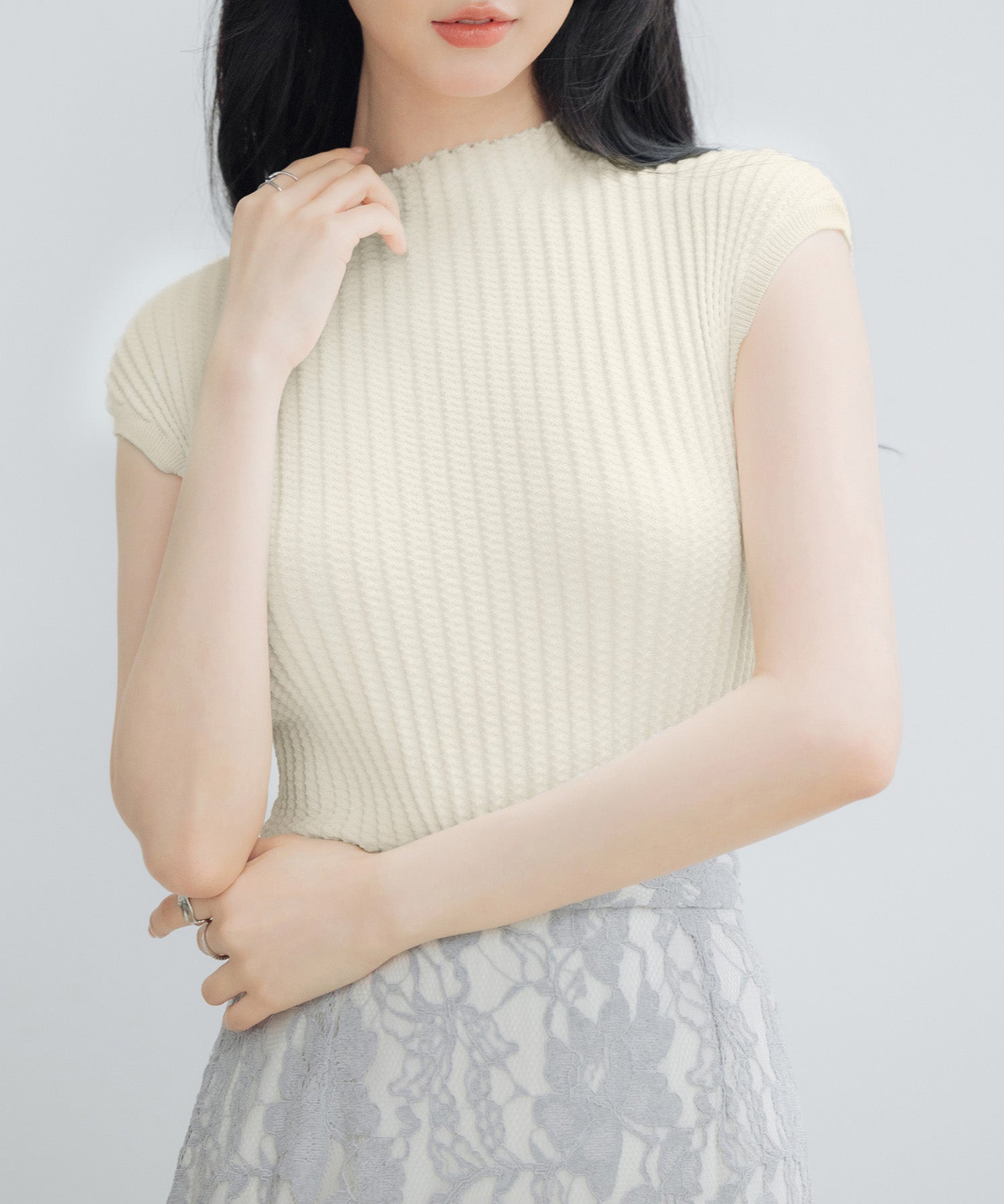 プチハイネックフレンチスリーブニットsdp8004 アイボリー