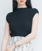 プチハイネックフレンチスリーブニットsdp8004 ブラック