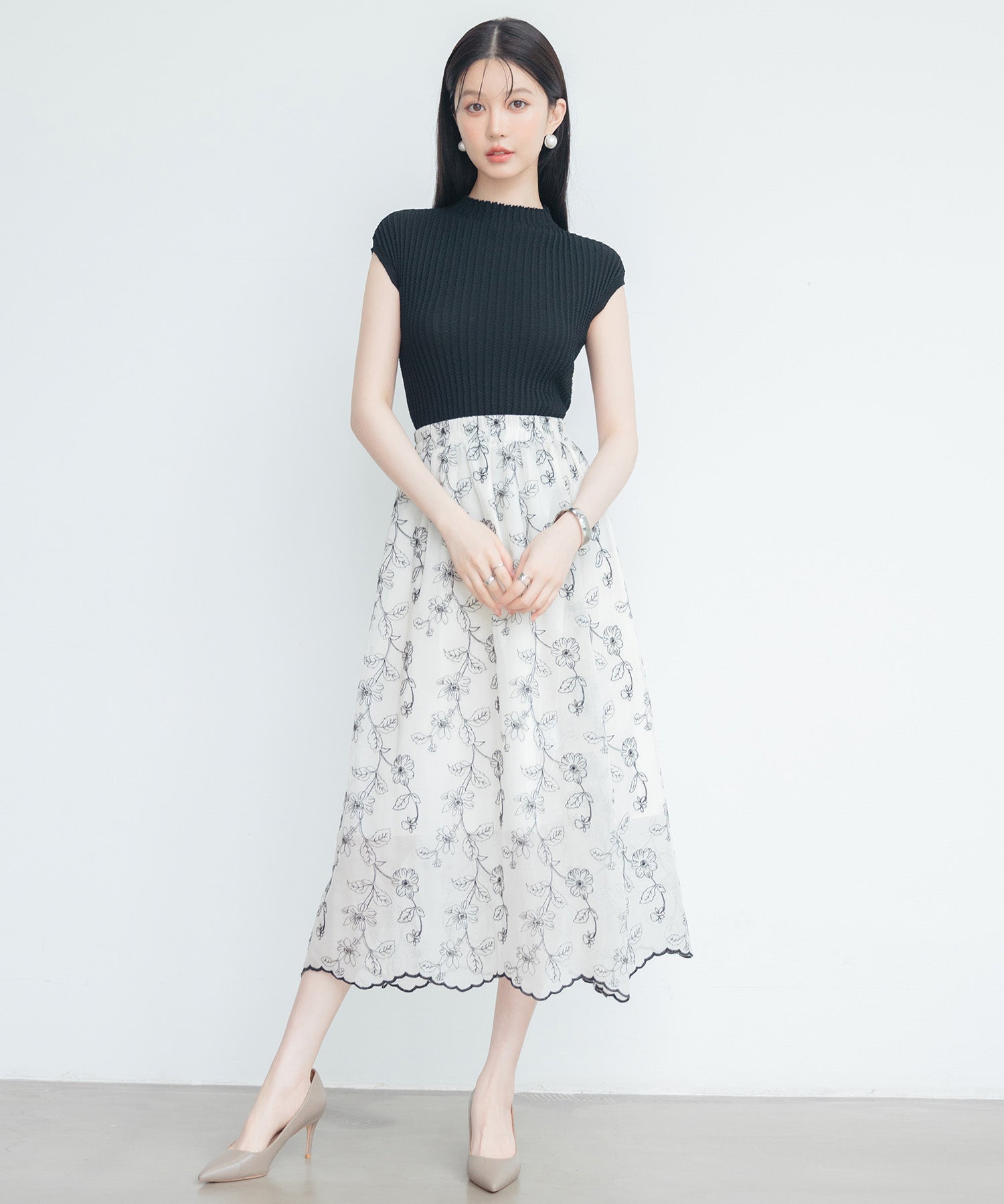 プチハイネックフレンチスリーブニットsdp8004 ブラック