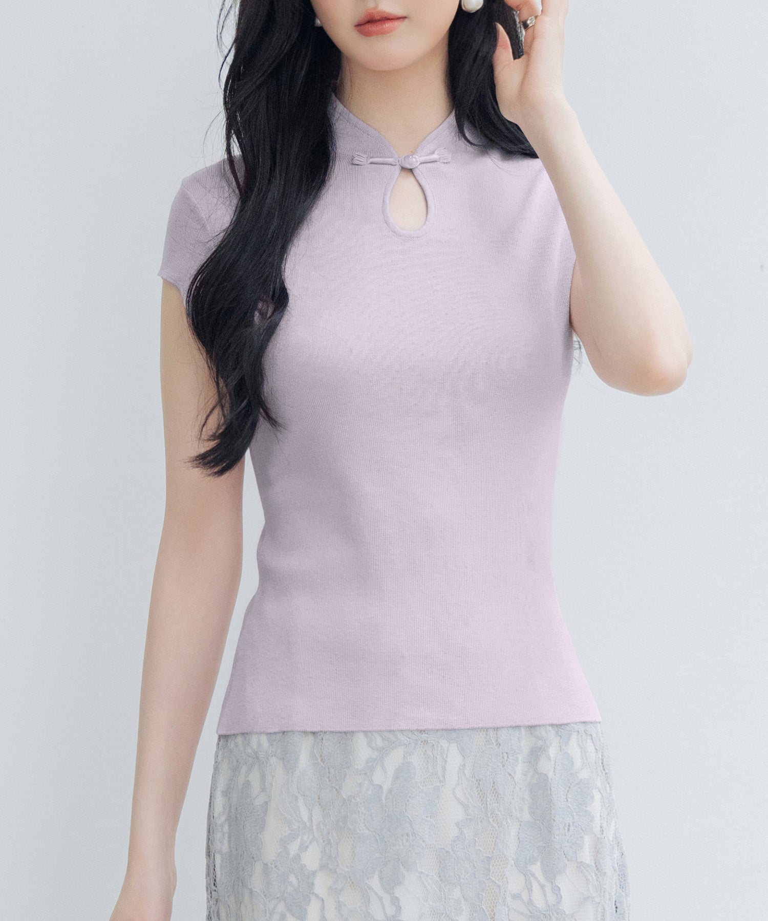 デコルテ涙開きフレンチスリーブニットsdp8005 ラベンダー