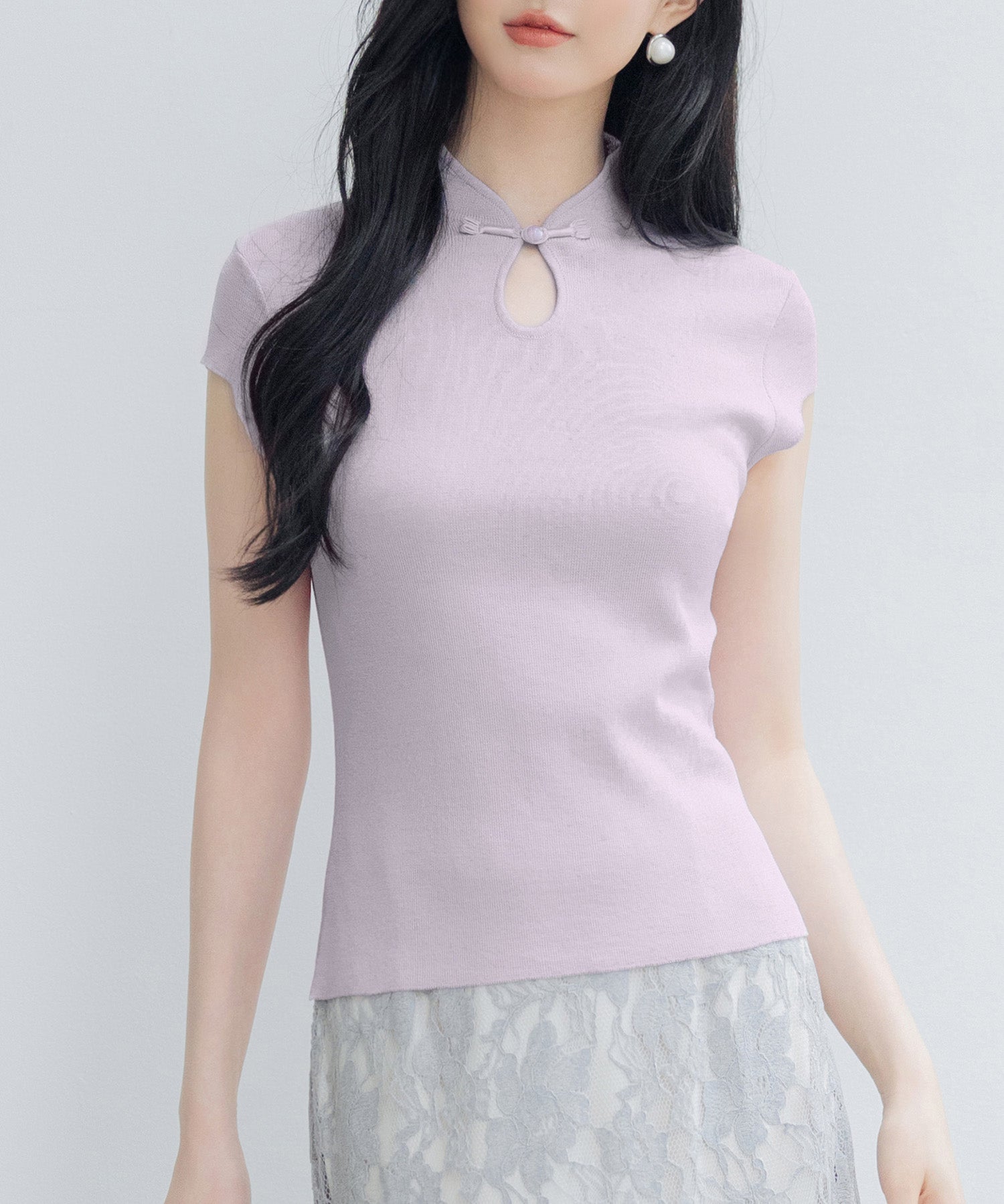 デコルテ涙開きフレンチスリーブニットsdp8005 ラベンダー