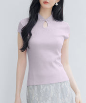 デコルテ涙開きフレンチスリーブニットsdp8005 ラベンダー