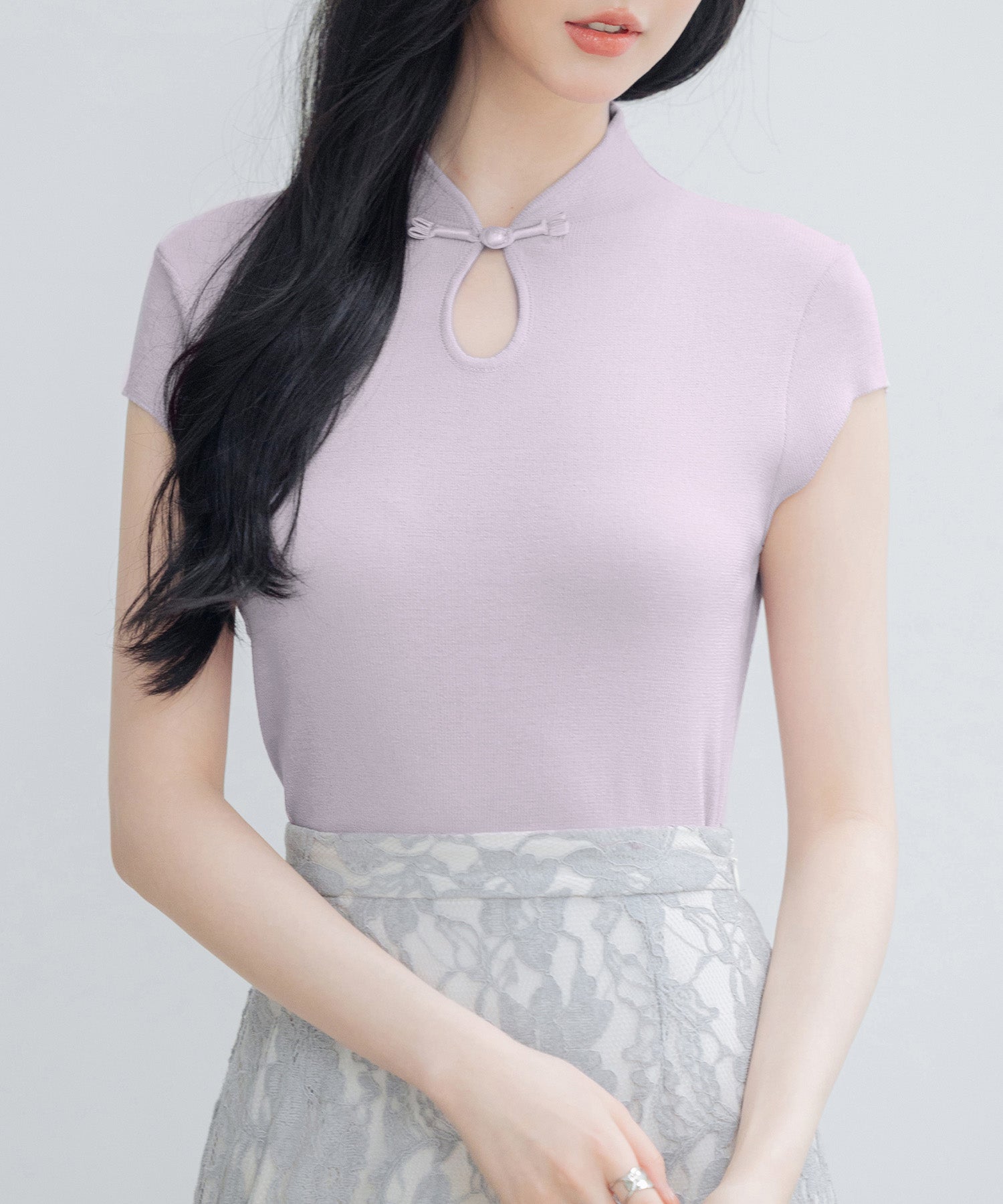 デコルテ涙開きフレンチスリーブニットsdp8005 ラベンダー